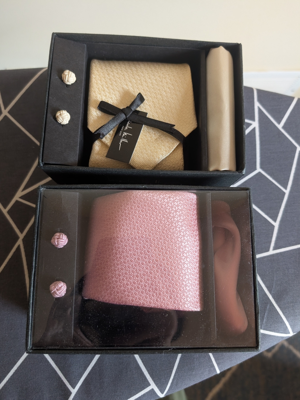 Men's Pink Tie Set with Matching Cufflinks and Pocket Square
